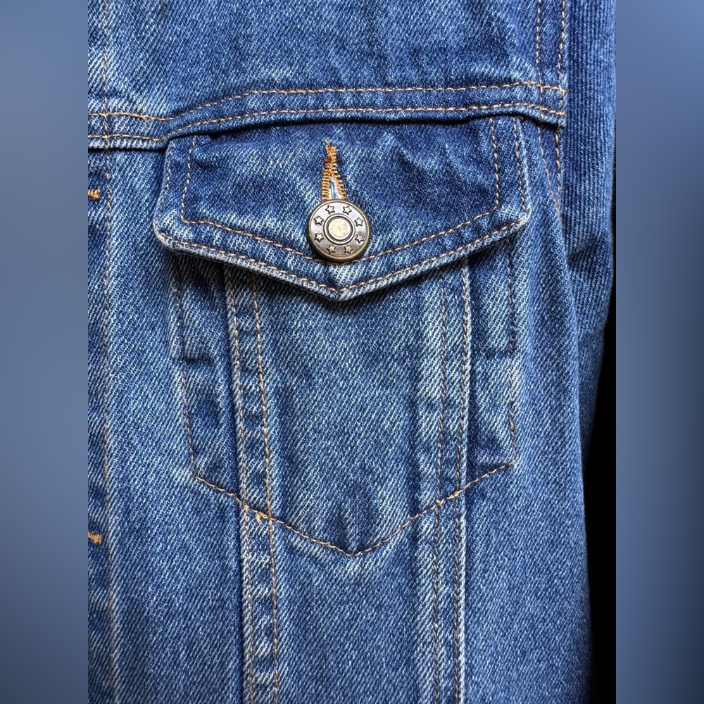 Rare Y2K  90s Vintage Vibes Denim Jacket Graphic Bomber Patchwork Varsity Medium - Picture 4 of 10